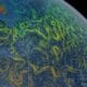 Corrientes oceánicas en el Atlántico norte representadas con colores según la temperatura de la superficie marina