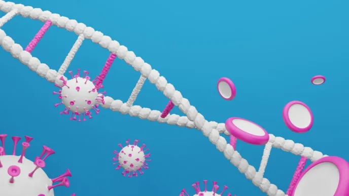 Representación artística de ADN humano con antiguos virus incrustados que actúan como interruptores genéticos