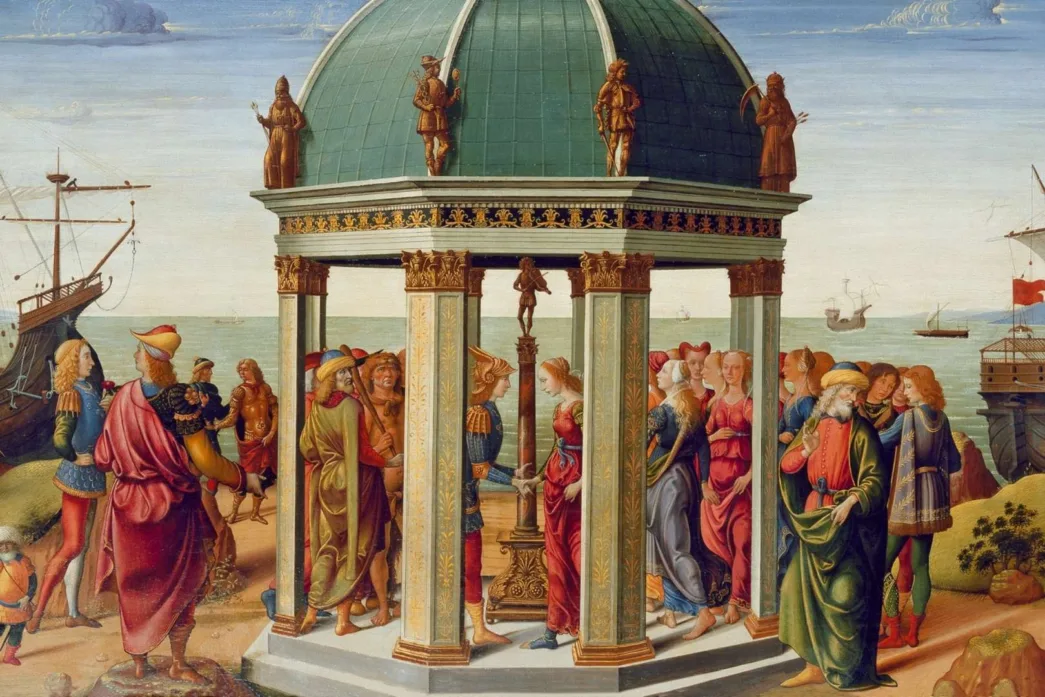 Los esponsales de Jasón y Medea en el templo de Apolo. Biagio d'Antonio (1487) | Planeta 16 Los esponsales de Jasón y Medea en el templo de Apolo. Biagio d'Antonio (1487)